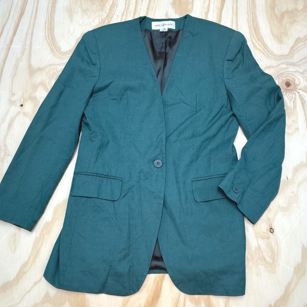 Jones New York Teal Green Collarless Blazer Vintage Made in USA Size 10 Menswear